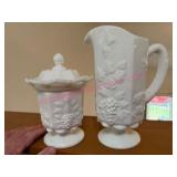 Westmoreland Milk Glass Pitcher & Candy Dish