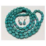 Turquoise Beaded 48in Necklace & Earrings