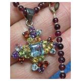 Sterling Silver Gemstone Cross Necklace