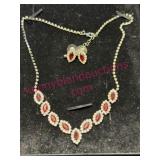 Red & Clear Rhinestone Necklace & Earrings