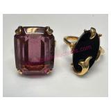 2 Avon Rings sz 6.5 in Gold Tone