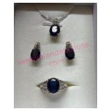 Blue Sapphire Earrings & Ring Gift Set