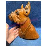 Hand Carved Wood Boxer Bust Sculpture