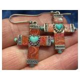 Double-Sided Cross Earrings w/Turquoise