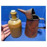 Old Stone Bottle & Oil Can Pair