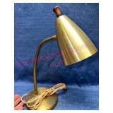 Brass Gooseneck Desk Lamp w/Wood Accent