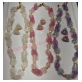 Floral Beaded Necklaces w/Earrings Lot