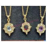 Gold-Tone Necklaces w/Gemstone Pendants