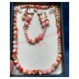 Pink Bead Necklace, Bracelet & Earrings Set