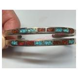 2 Cuff Bracelets w/Turquoise & Coral