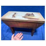 Wooden Stool w/ Painted Country Scene