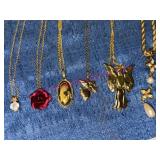 6 Gold-Tone Necklaces w/Various Pendants