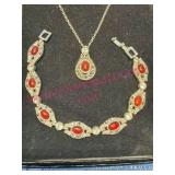 Jewelry Bracelet & Necklace w/Red Stones
