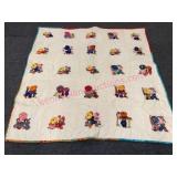 Small Handmade Quilt w/ Embroidery 38x37in