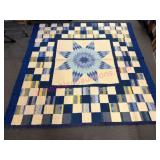 X-Large Handmade Blue & White Star Quilt 101x98in