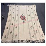 Crochet Rose Throw Blanket w/ Fringe 56x74in