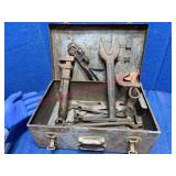 Antique Metal Strong Box w/ Tools