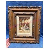 Framed Mexican Oil Painting of Fountain