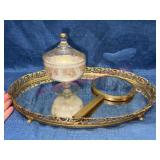 Gold-Tone Tray, Cotton Ball Jar, & Mirror