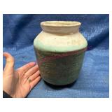 Signed Pottery Vase w/ Green Glaze