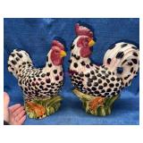 2 Speckled Ceramic Chickens