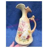 Porcelain Ewer w/Floral Design & Ornate Handle