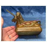 Enameled Brass Antelope Ibex Trinket Box**