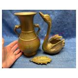 Brass Vase, Swan & Leaf Decor Items