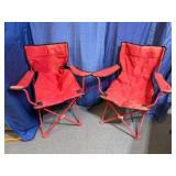 2 Faded Red Folding Camping Chairs