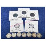 9 Silver Dimes & 3 Old US Cent Coins