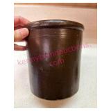 (K) Ant. Brown Crock Jar (utensil sz)