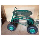(Mini Barn)ï¿½Green Metal Rolling Garden Seat