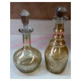 (K) 2 Etched Glass Decanters w/Stoppers