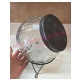 (DR) Ant. Glass Candy Jar w/Metal Lid & Stand