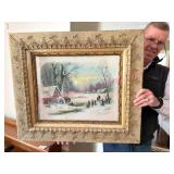 (DR) Ant. Gold Frame w/Winter Scene Print
