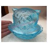 Blue Glass Owl-Shaped Candy Dish