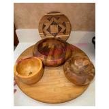 (K) Wood Lazy Susan w/ Wood Bowls