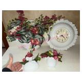(LR) White Plastic Hobnail Clock & Vases