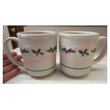2 Longaberger Pottery Traditional Holly Mugs