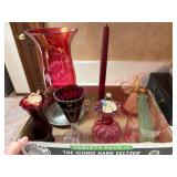 (DR)ï¿½Red Glassware & Corn Husk Dolls