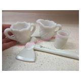 (K) Old Milk Glass Creamer, Sugar Bowl & More