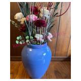 (LR)ï¿½Blue Ceramic Vase w/ Faux Flowers