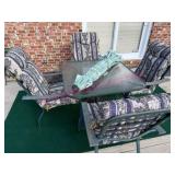 (Porch) Green Patio Table, 4 Chairs & Umbrella