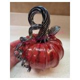 Red Art Glass Pumpkin w/ Metallic Stem