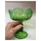Green Pressed Glass Compote Dish