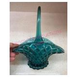 Teal Blue Glass Basket w/ Handle