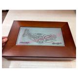 (K)ï¿½Wood Box w/ Metal Orca Whale Design