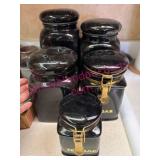 (K) Black Ceramic Canisters w/Labels