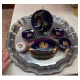 (DR) Cobalt Blue Pcs, Limoges Trinkets & Tray