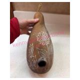 (K) Carved Gourd Birdhouse w/Sunflower Design